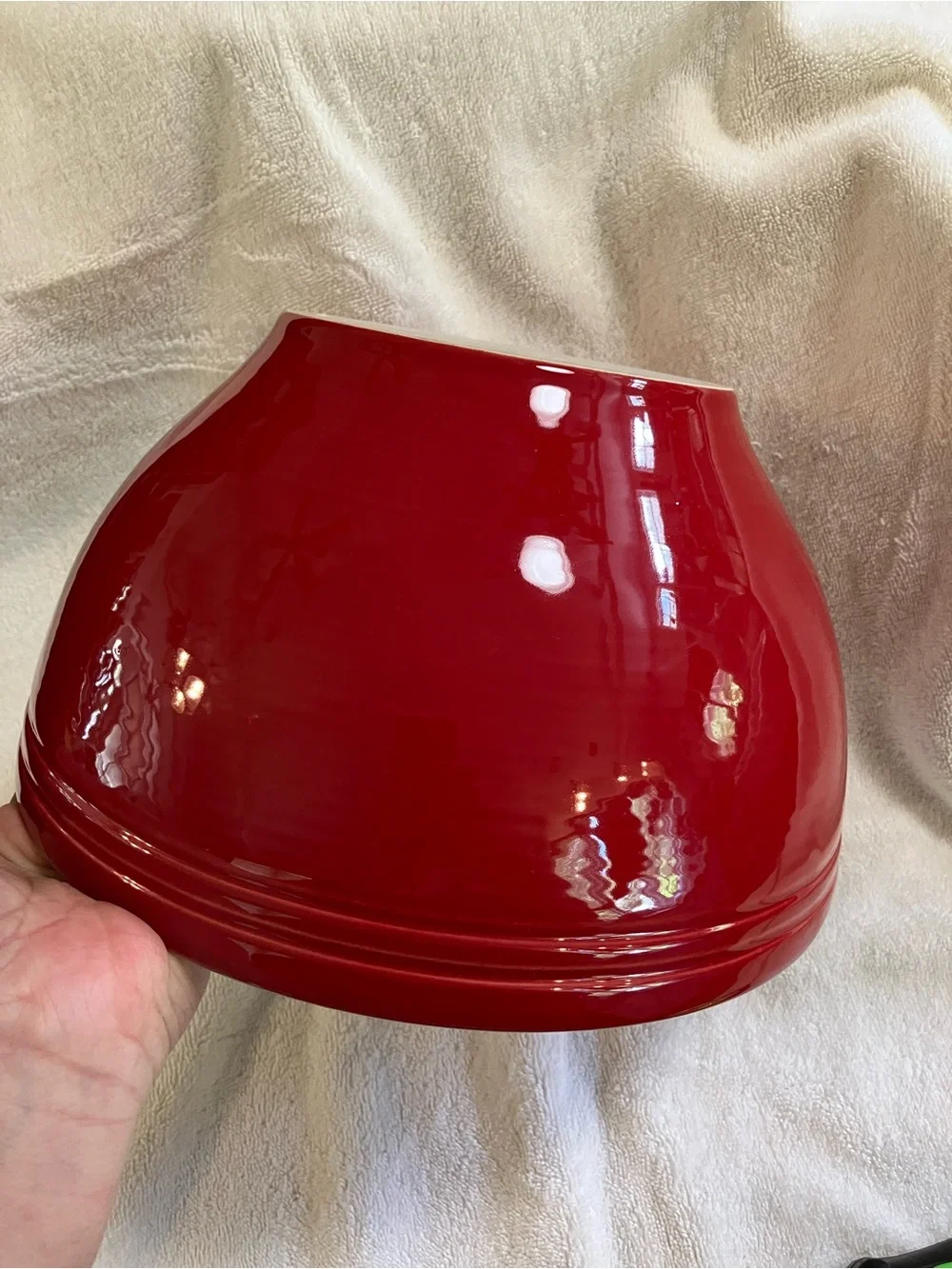 Vintage Emile Henry large red ceramic mixing bowl (model 6574), made in France